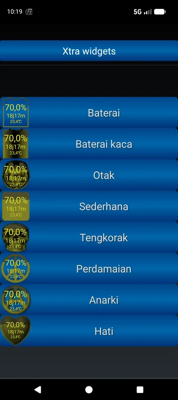 Gaya widget Xtra: baterai, kaca, otak, simpel, tengkorak, damai, anarki, hati