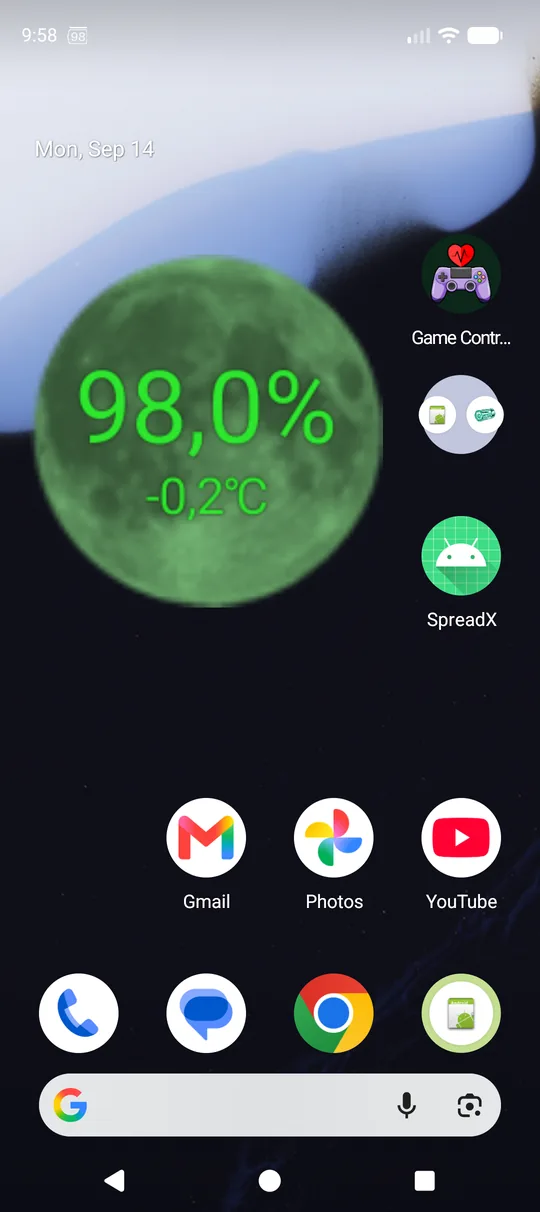 Widget luna sulla schermata Home Android con livello di carica, tempo rimanente e temperatura