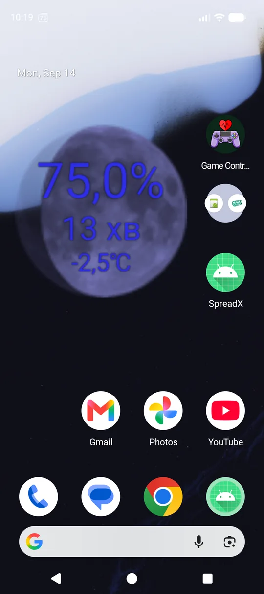 Віджет Місяця на головному екрані Android: рівень заряду, залишок часу й температура